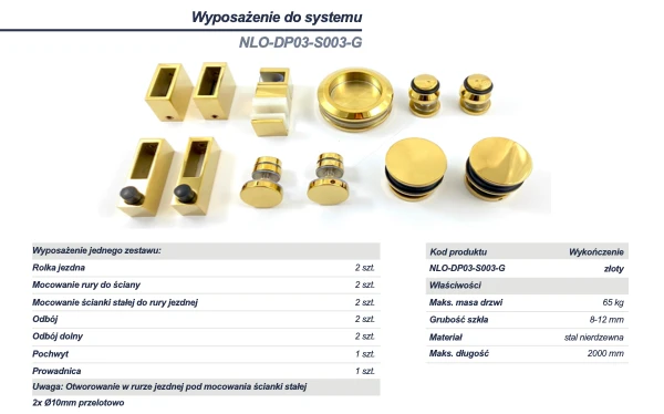 złote okucia kabiny przesuwnej