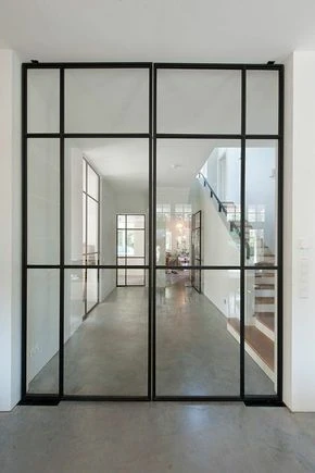 Drzwi szklane wahadłowe czarne szprosy LOFT