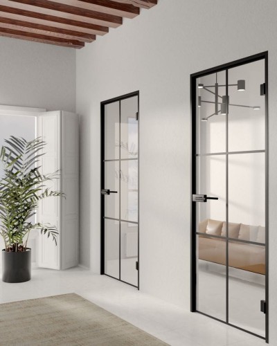 Drzwi loftowe TIOMO okucia cglass czarne LOFT.webp