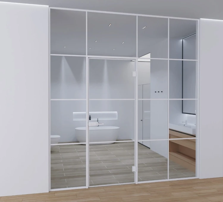 Zabudowa szklana - Białe okucia LOFT szprosy - drzwi w ościeżnicy