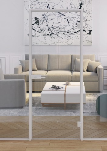 Zabudowa szklana - Białe okucia LOFT szprosy - drzwi w ościeżnicy