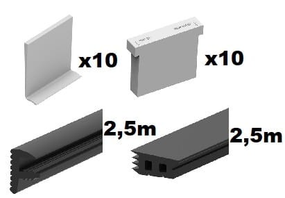 Oklinowanie i uszczelki na szkło 12,76mm - zestaw