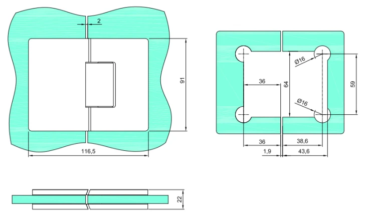 Zawias premium szkło-szkło 180° rysunek