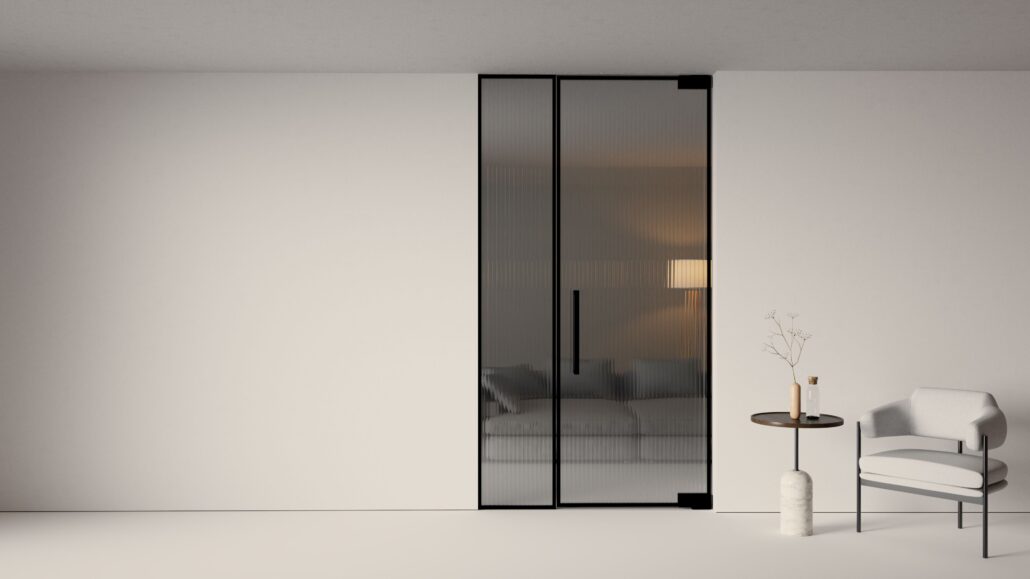 zabudowa szklana z samozamykaczem